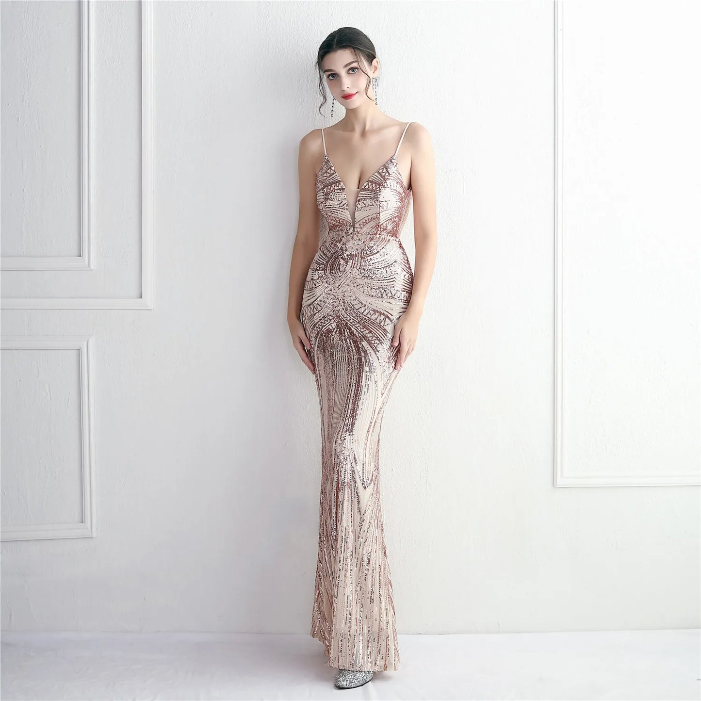 19362# Pearl Subscription Positioning Flower Elegant Women Sequin Long Mermaid Formaldress  Evening Dress Women Party Dress