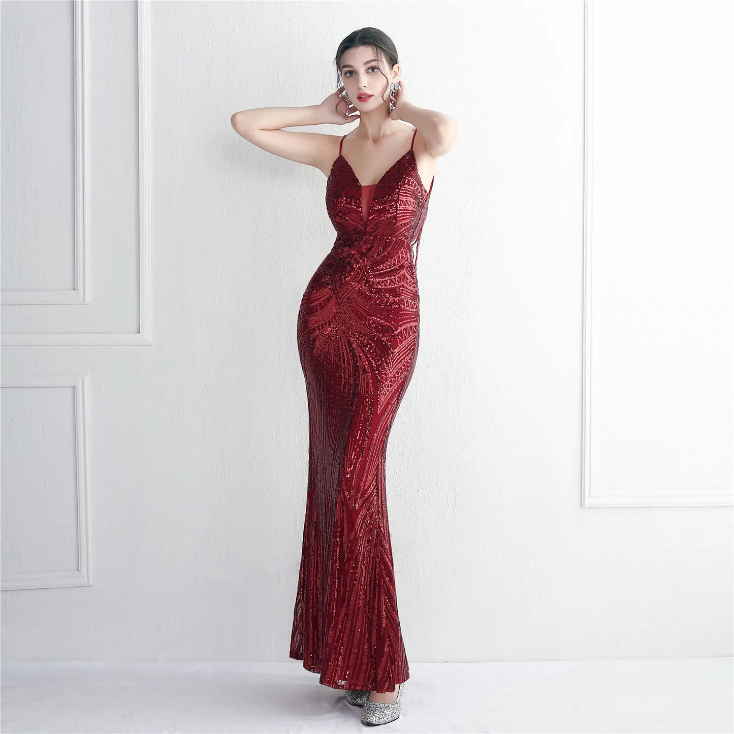 19362# Pearl Subscription Positioning Flower Elegant Women Sequin Long Mermaid Formaldress  Evening Dress Women Party Dress