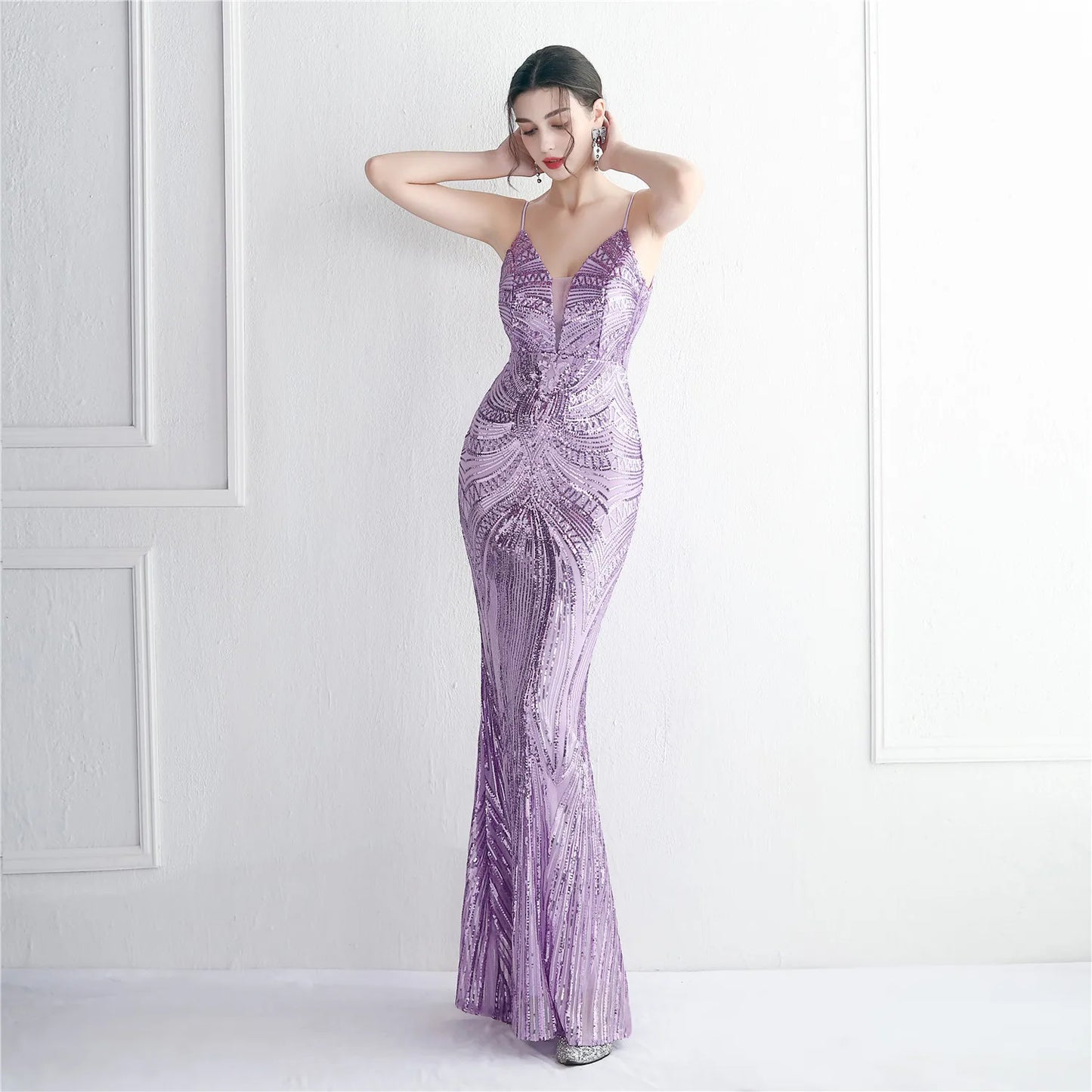 19362# Pearl Subscription Positioning Flower Elegant Women Sequin Long Mermaid Formaldress  Evening Dress Women Party Dress
