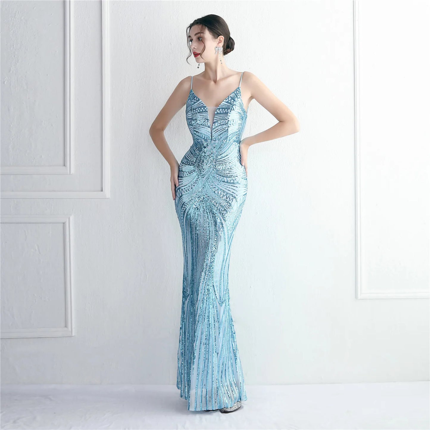 19362# Pearl Subscription Positioning Flower Elegant Women Sequin Long Mermaid Formaldress  Evening Dress Women Party Dress