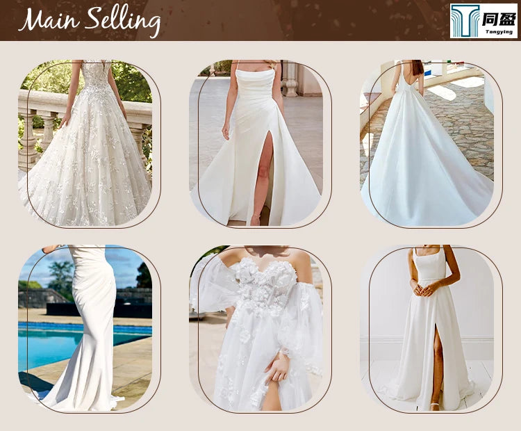 1 Piece Low Moq Modern Draped Princess Button White Wedding Evening Dress with Chapel Train for Women