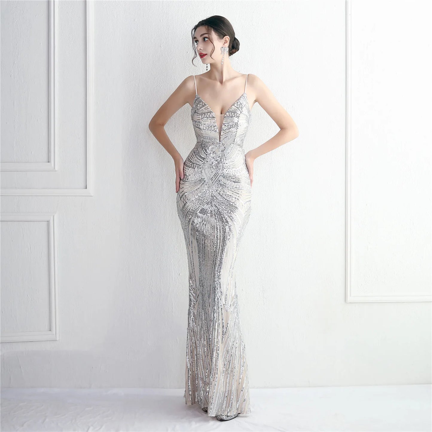 19362# Pearl Subscription Positioning Flower Elegant Women Sequin Long Mermaid Formaldress  Evening Dress Women Party Dress