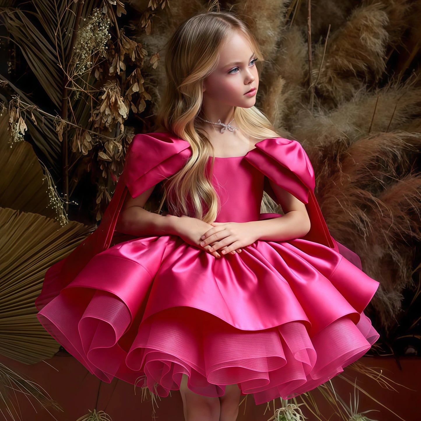 Fashion Big Bow Girls Party Dress Formal Pink Wedding Bridesmaid Birthday Princess Dresses for Girl Gala Christmas Kids Clothes