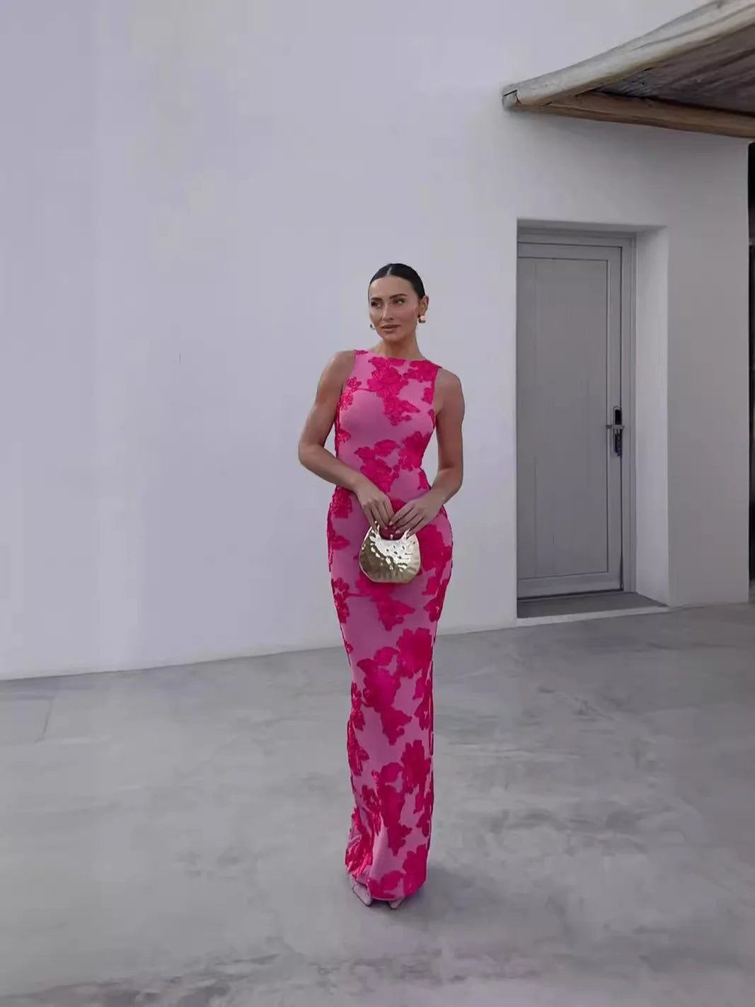 2024 New Elegant Women Sleeveless 3d Flowers Party Dress Embroidery Mesh Slim Hip Package Female Fshion Maxi Dresses Robe