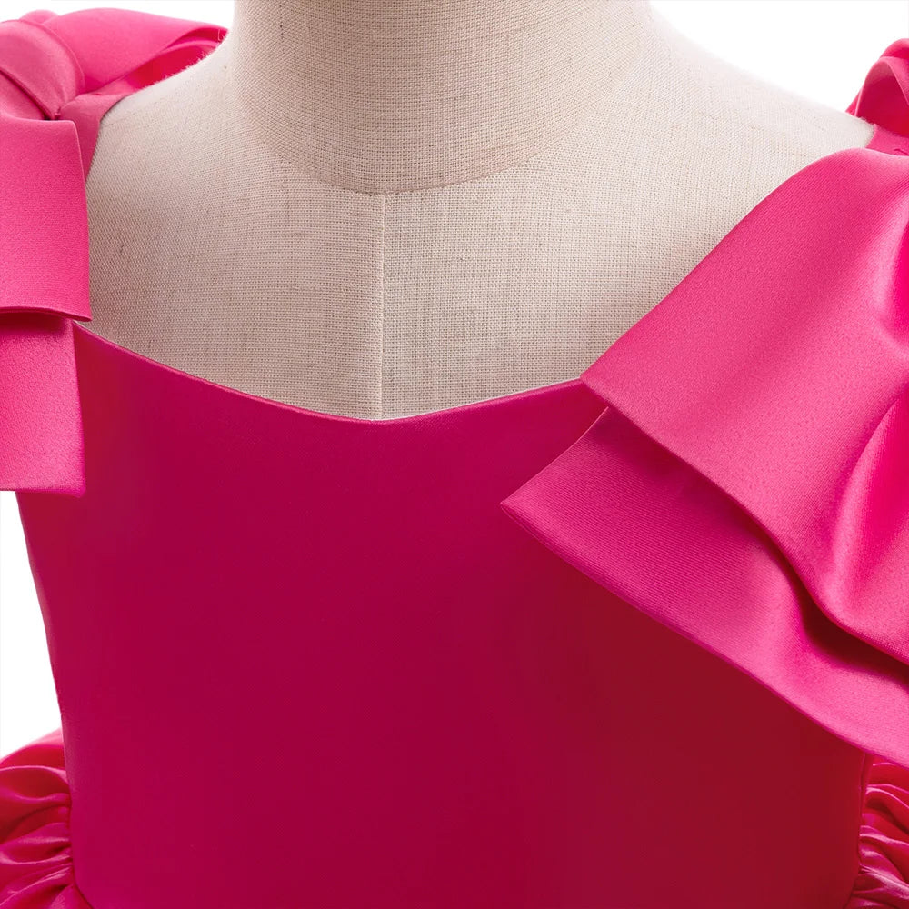 Fashion Big Bow Girls Party Dress Formal Pink Wedding Bridesmaid Birthday Princess Dresses for Girl Gala Christmas Kids Clothes