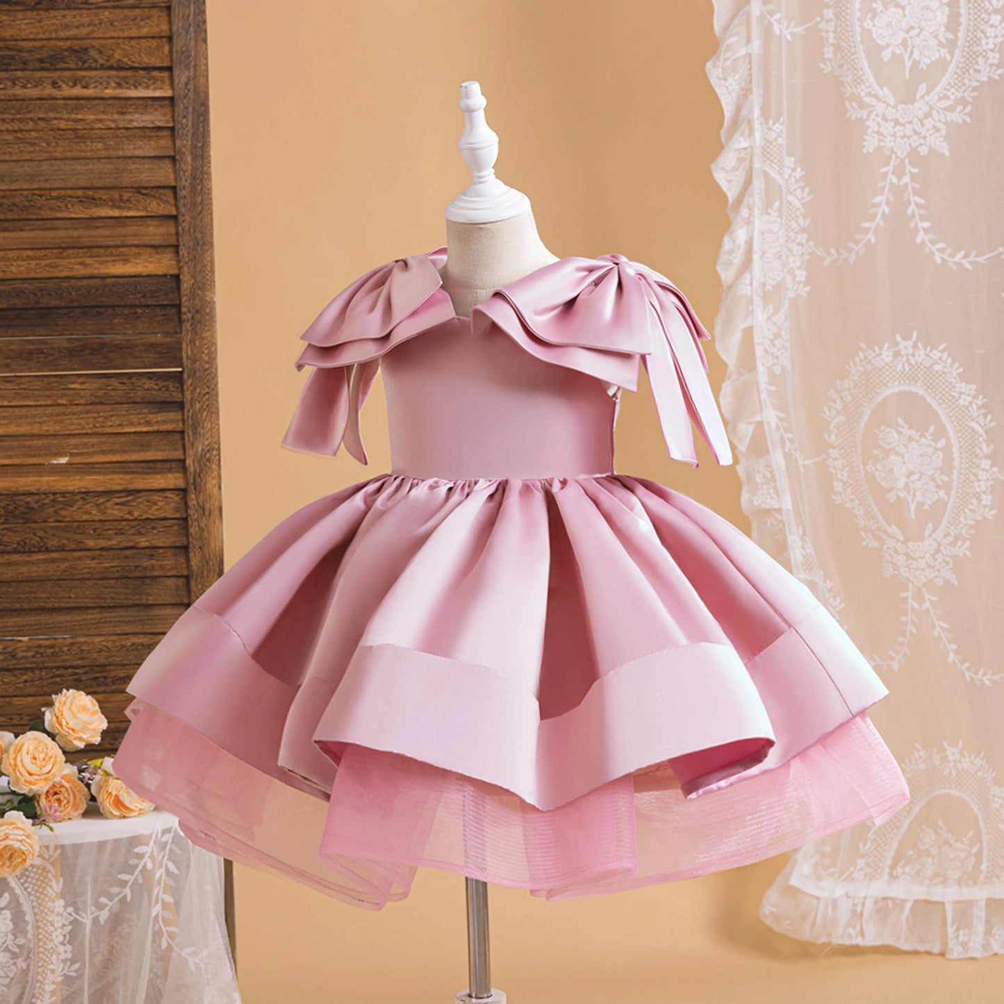 Fashion Big Bow Girls Party Dress Formal Pink Wedding Bridesmaid Birthday Princess Dresses for Girl Gala Christmas Kids Clothes