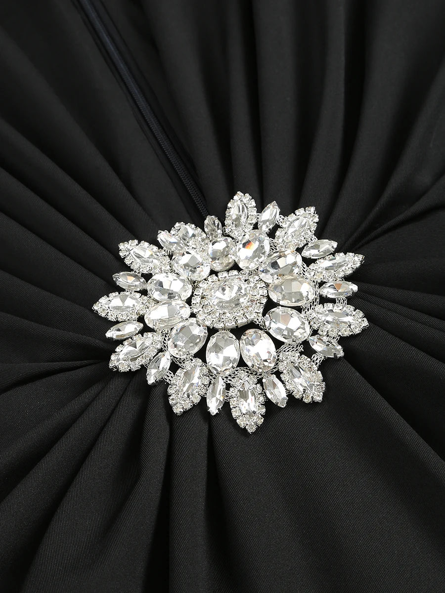 3 Colors New Ins Winter 2024 Women Long Sleeve Red Black Maxi Bodycon Dress Deep V Neck Crystal Evening Party Dress Vestido