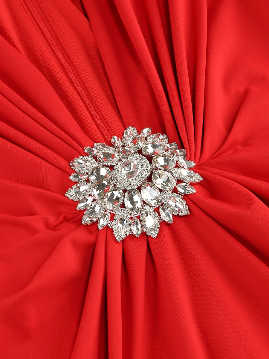 3 Colors New Ins Winter 2024 Women Long Sleeve Red Black Maxi Bodycon Dress Deep V Neck Crystal Evening Party Dress Vestido