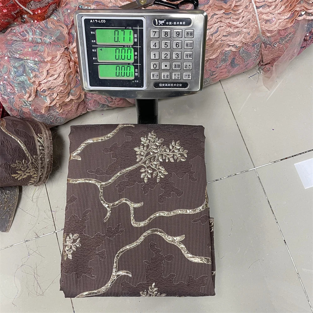 African Tulle Lace Fabric 2023 Satin Nigerian Brocade Gild Jacquard Lace Fabric For Sewing Wedding Party Dress Women Cloth PL194