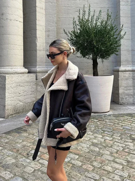 Suninheart Winter New Coats and Jackets Warm Faux Leather Jacket Thick Oversize Outerwear Long Sleeve Luxury Women's Jacket 2025