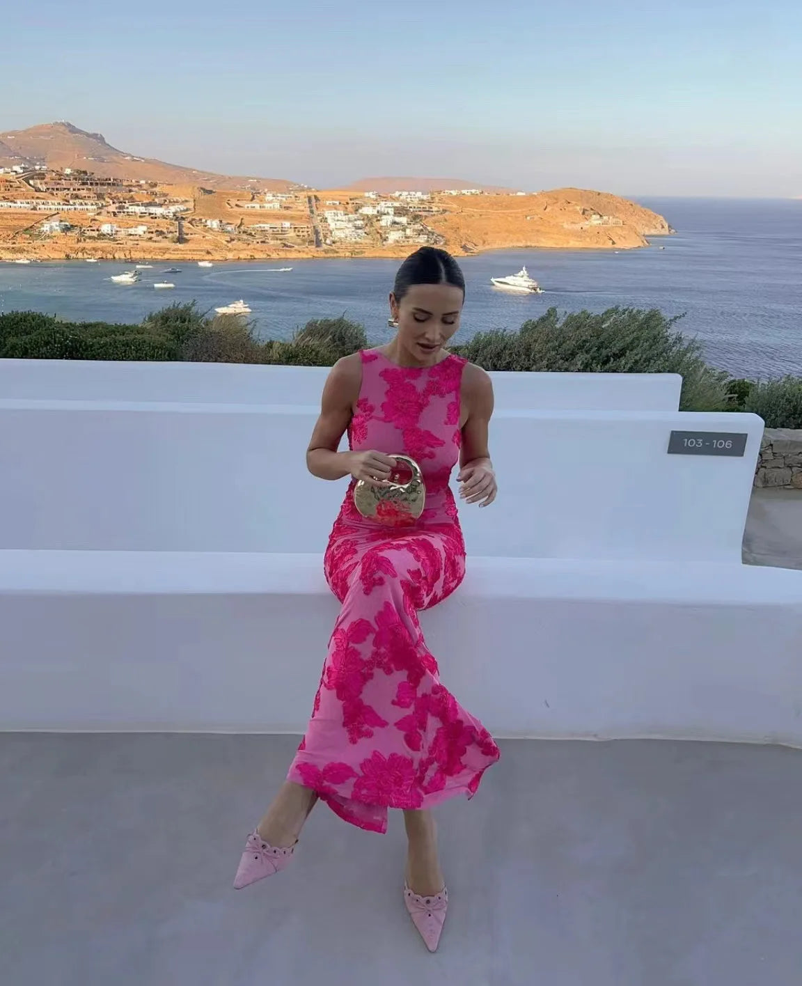 2024 New Elegant Women Sleeveless 3d Flowers Party Dress Embroidery Mesh Slim Hip Package Female Fshion Maxi Dresses Robe