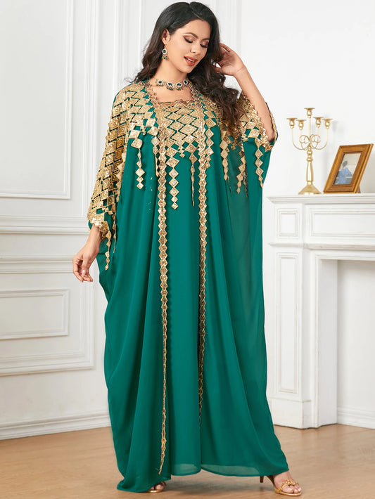 Eid Muslim Party Dress for Women Abaya with Inner Dress 2 Piece Set Jalabiya Ramadan Abayas Robe Caftan Vestidos Largos 2024