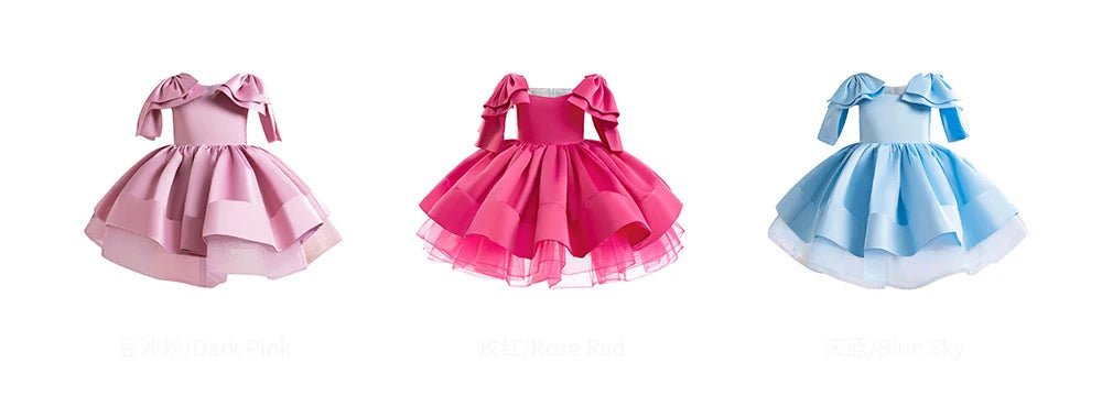 Fashion Big Bow Girls Party Dress Formal Pink Wedding Bridesmaid Birthday Princess Dresses for Girl Gala Christmas Kids Clothes