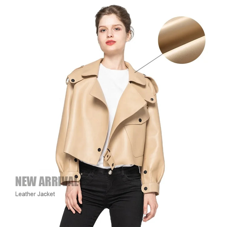 Multi Color Genuine Sheepskin Bomber Leather Jacket Women Motorcycle Leather Jackets