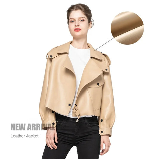 Multi Color Genuine Sheepskin Bomber Leather Jacket Women Motorcycle Leather Jackets